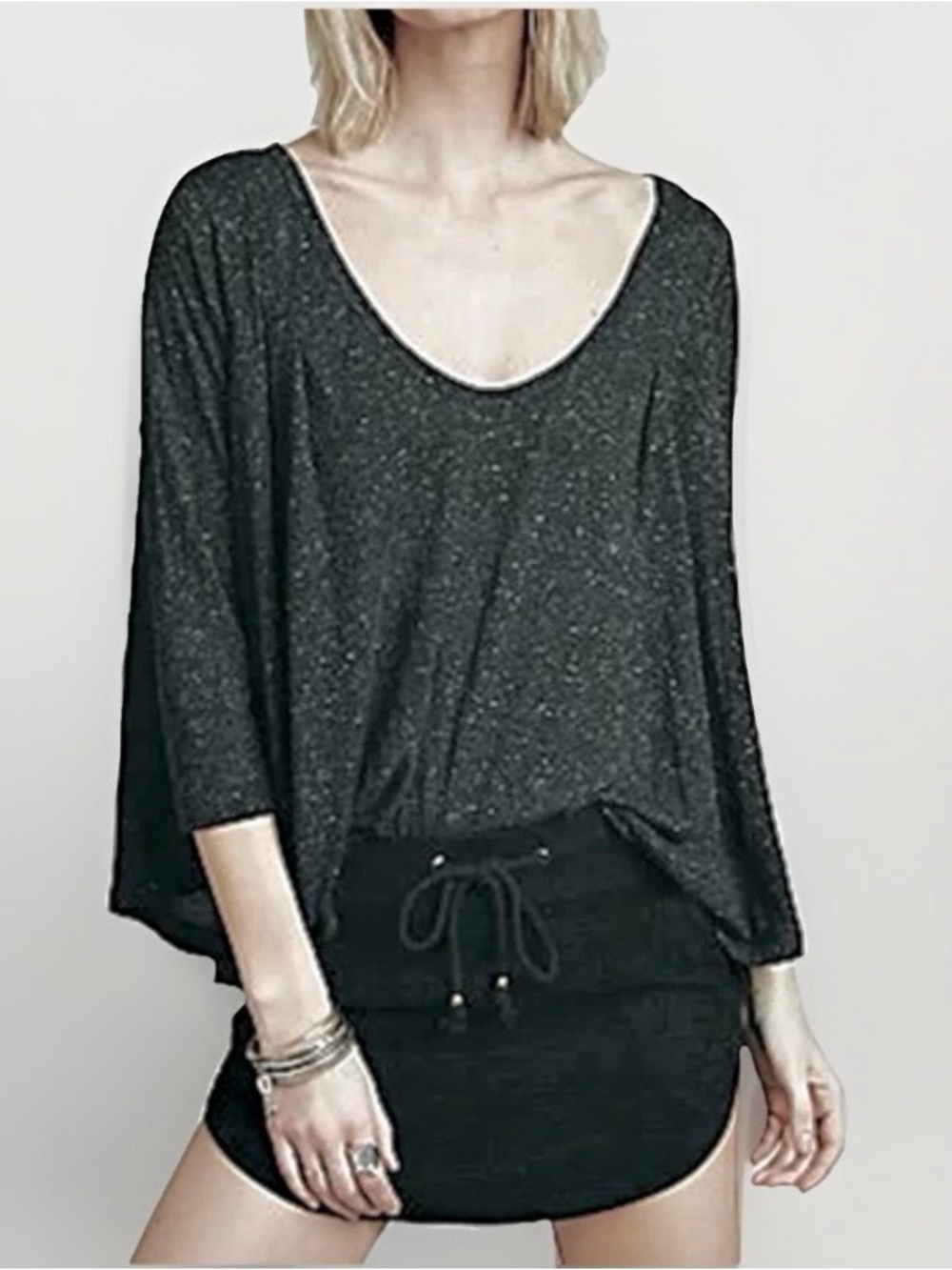 Free People We the Free NWOT Tambourine Scoop Neck Marled Gray Tee Shirt, XS